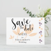 Orange & Plum Blätter Mod Typografie Save the Date (Stehend Vorderseite)