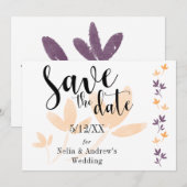 Orange & Plum Blätter Mod Typografie Save the Date (Vorne/Hinten)