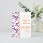 Orange & Plum Damask Hochzeitseinladungen Einladung (Stehend Vorderseite)