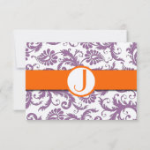 Orange Plum Damask Monogram Wedding Einladung (Rückseite)