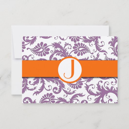 Orange Plum Damask Monogram Wedding Einladung (Rückseite)