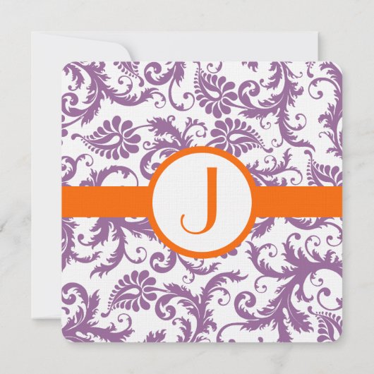 Orange Plum Damask Monogram Wedding Einladung (Rückseite)