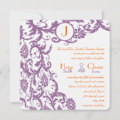 Orange Plum Damask Monogram Wedding Einladung (Vorderseite)