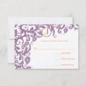 Orange Plum Damask Monogram Wedding Einladung (Vorderseite)