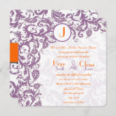 Orange Plum Damask Monogram Wedding Einladung (Vorne/Hinten)