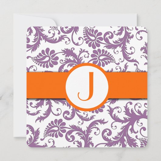 Orange Plum Damask Monogram Wedding Einladung (Rückseite)