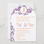 Orange Plum Damask Monogram Wedding Einladung (Vorderseite)