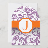 Orange Plum Damask Monogram Wedding Einladung (Rückseite)