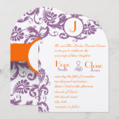 Orange Plum Damask Monogram Wedding Einladung (Vorne/Hinten)