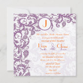 Orange Plum Damask Monogram Wedding Einladung (Vorderseite)