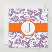 Orange Plum Damask Monogram Wedding Einladung (Rückseite)