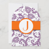Orange Plum Damask Monogram Wedding Einladung (Rückseite)