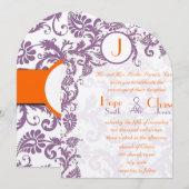 Orange Plum Damask Monogram Wedding Einladung (Vorne/Hinten)
