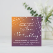 Orange Plum Ombre & Light Strings Wedding 2b Einladung (Stehend Vorderseite)