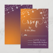 Orange Plum Ombre & Light Strings Wedding RSVP 2 Karte (Vorne/Hinten)