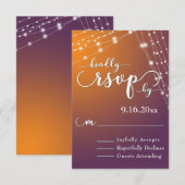 Orange Plum Ombre & Light Strings Wedding RSVP Karte (Vorne/Hinten)