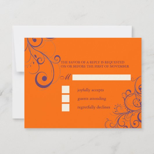 Orange + Plum-Wirbel/RSVPs erfordern 12x18 RSVP Karte (Rückseite)