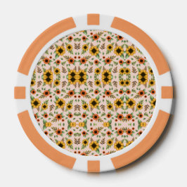 Orange Pokerkarten mit aufwendigem floralem Mandal Pokerchips