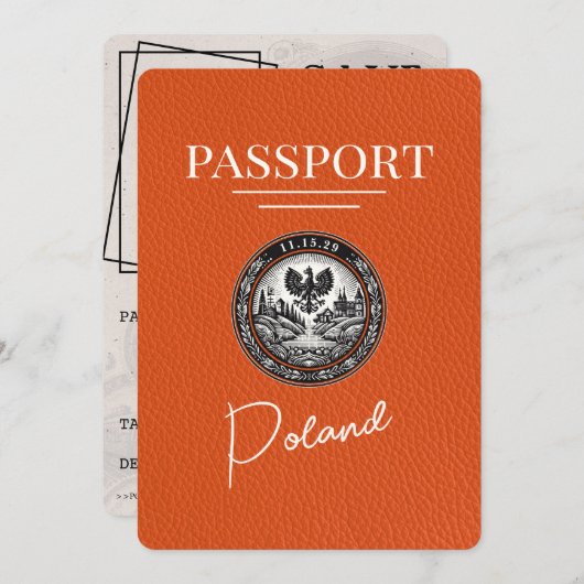 Orange Poland Passport Save the Date (Vorne/Hinten)