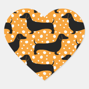 Orange Polka Dackeln Herz-Aufkleber