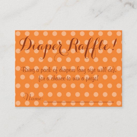 Orange Polka Dot Baby Dusche Windeln Raffel Ticket Begleitkarte (Vorderseite)