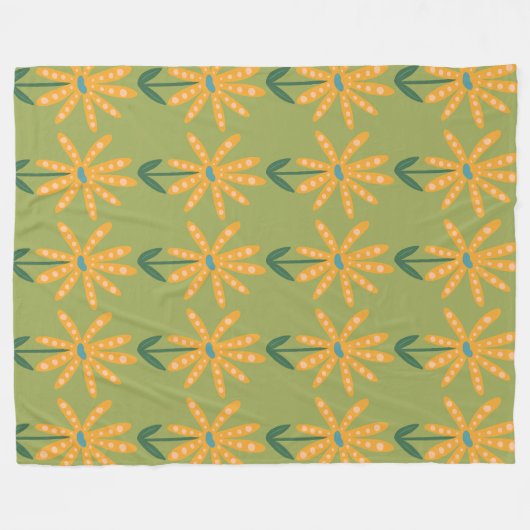 Orange polka dot Blume Fleecedecke (Vorderseite (Horizontal))