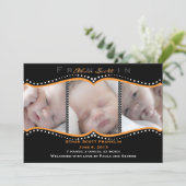 Orange Polka Dot Foto Geburtsankündigung Ankündigung (Stehend Vorderseite)