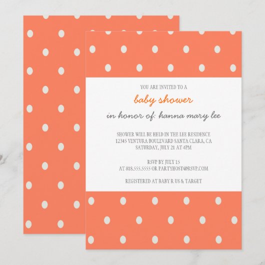 Orange Polka Dot Kinderdusche Einladung (Vorne/Hinten)