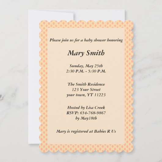 Orange Polka Dot Lace Heart Baby Shower Einladung (Rückseite)