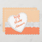 Orange Polka Dot Lace Heart Baby Shower Einladung (Vorne/Hinten)