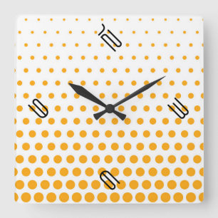 Orange Polka Dot Modern White Quadratische Wanduhr