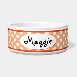 Orange Polka Dot Personalisierte Keramik Dog Bowl Napf