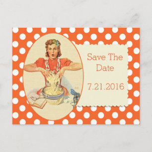 Orange Polka Dot Retro Save the Date Postkarte
