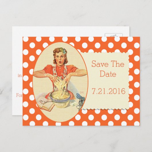 Orange Polka Dot Retro Save the Date Postkarte (Vorne/Hinten)