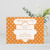 Orange Polka dots Baby Dusche Einladung (Stehend Vorderseite)