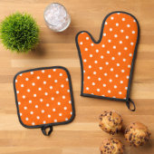 Orange Polka Dots Oven Mitt & Pot Holder Set (Oben Unten)