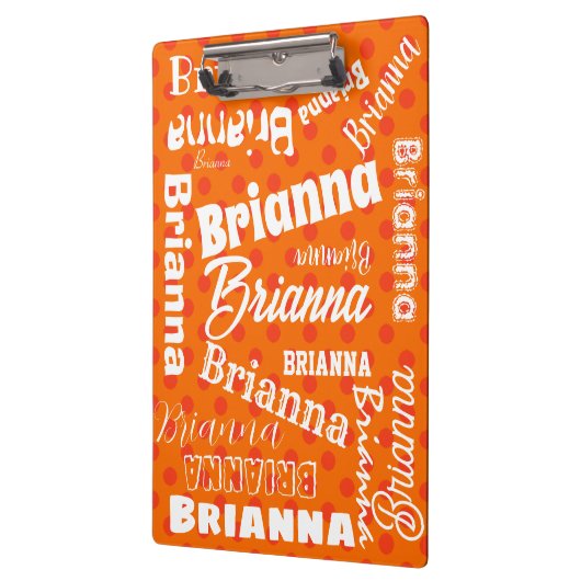Orange Polka Dotted, Personalisierter Name, Wortar Klemmbrett (Links)