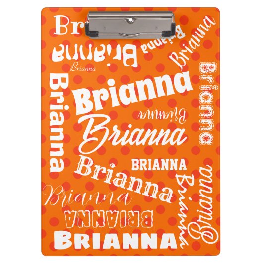 Orange Polka Dotted, Personalisierter Name, Wortar Klemmbrett (Vorderseite)