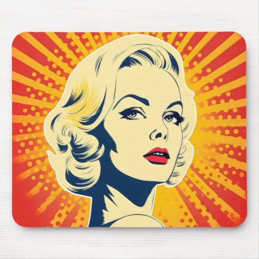 Orange Pop Art Blondine Mousepad (Vorne)