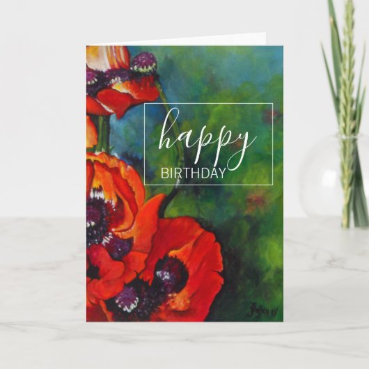 Orange Poppies Art Happy Birthday Card Karte (Vorderseite)