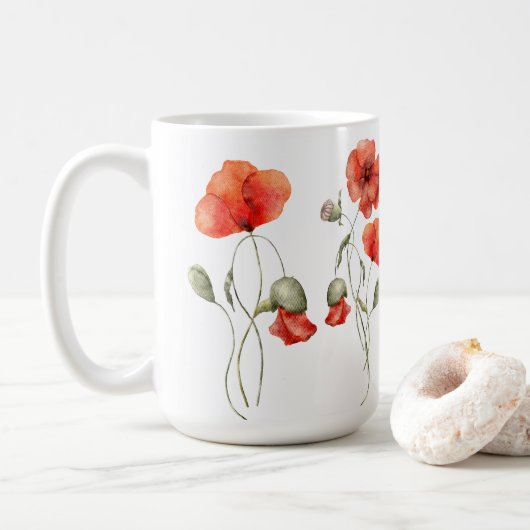 Orange Poppies auf Weiß Kaffeetasse (Mit Donut)