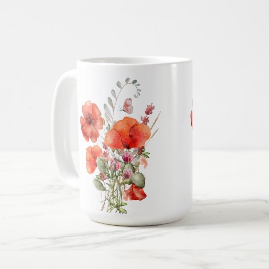 Orange Poppies auf Weiß Kaffeetasse (Vorderseite Links)