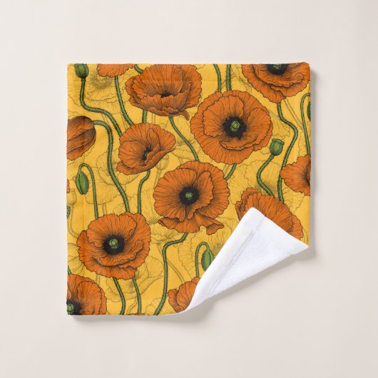 Orange Poppies Badhandtuch Set (Waschlappen)