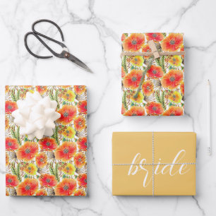 Orange Poppies Bridal Wedding Geschenkpapier Set