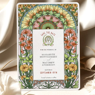 Orange Poppies & Daisies Jugendstil Save the Date Einladung
