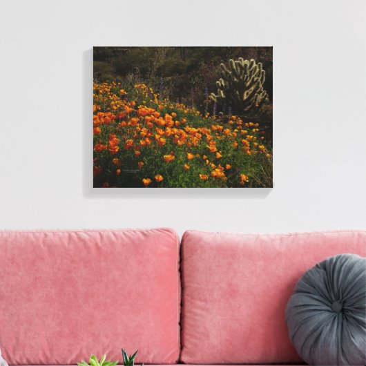 Orange Poppies Desert Wildblumen Cholla Cactus Leinwanddruck (Insitu (Wohnzimmer))