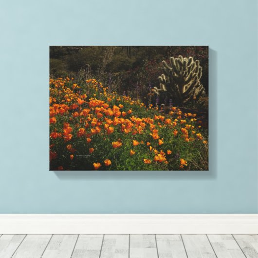 Orange Poppies Desert Wildblumen Cholla Cactus Leinwanddruck (Insitu (Holzboden))
