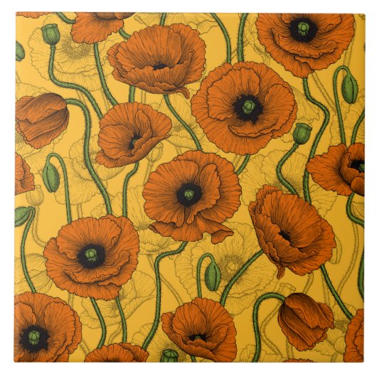 Orange Poppies Fliese (Vorderseite)