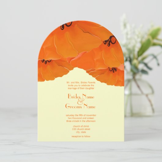 Orange Poppies Hochzeitseinladung Einladung (Stehend Vorderseite)