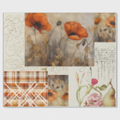 Orange Poppies & Kariert für Decoupage oder Giftwr Geschenkpapier (Flach)